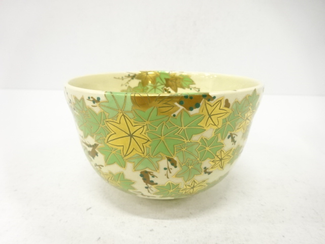 京焼　宮地英香造　金彩色絵　楓　茶碗